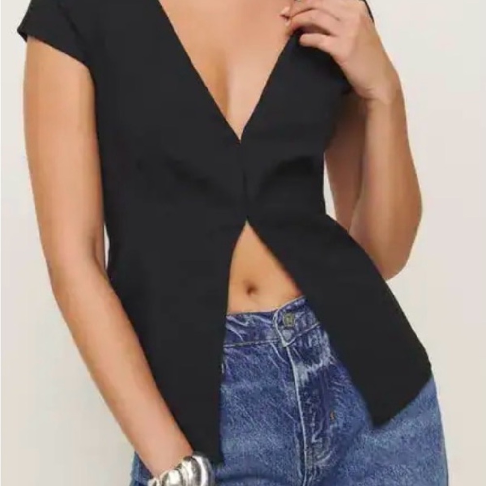 Reformation Black Cap Sleeve Blouse